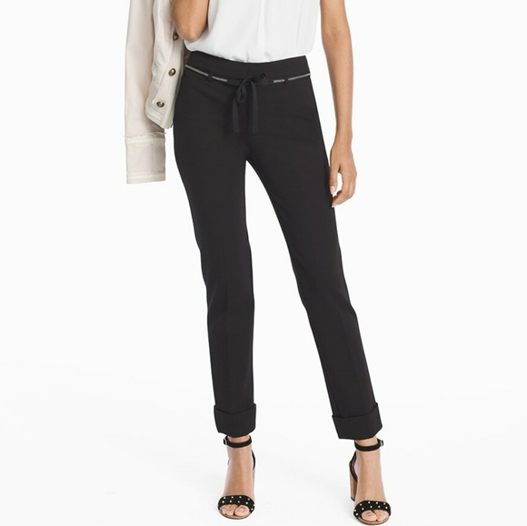 White House Black Market Pants - WHBM Ponte Girlfriend Black Stretch Cuff Hem Trouser Pants Women's Size 10